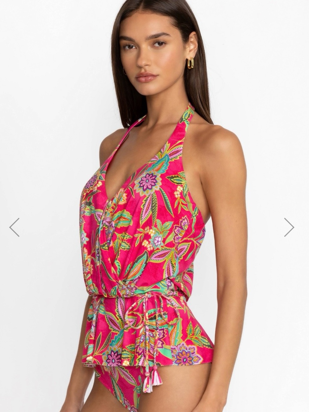 Johnny Was Flaming Tankini Pink Floral Halter Bikini top new with tags size med